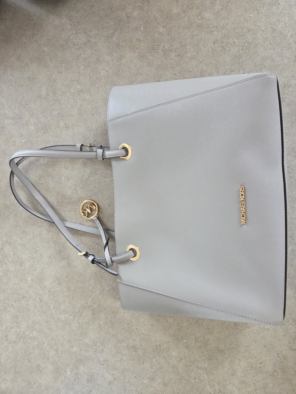 Michael Kors Light Gray Saffiano Tote with Gold Accents